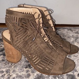 Sam Edelman Rocco block heel sandals with peep toe and lace up front